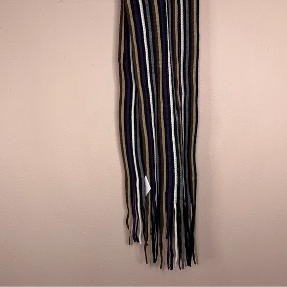 Striped Scarf With Fringe Accent Knit Womens Brown Ton Black Purple - Picture 3 of 13